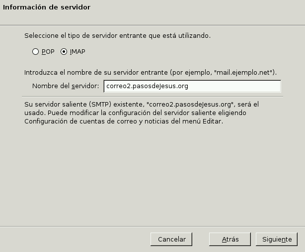 Configuración de IMAP en Thunderbird