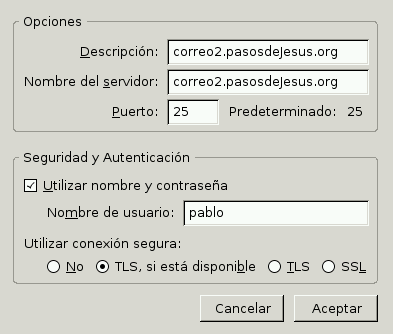 Configuración de servidor SMTP en Thunderbird