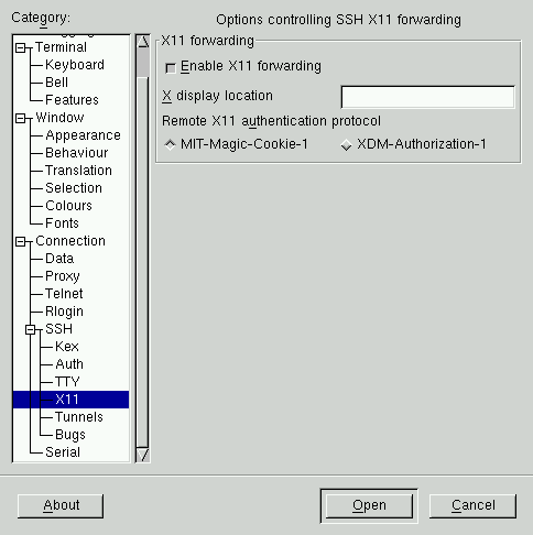 Reenvío de X11 en putty