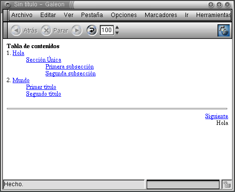 Tabla de contenidos HTML generada a
	 partir de hola.sgml