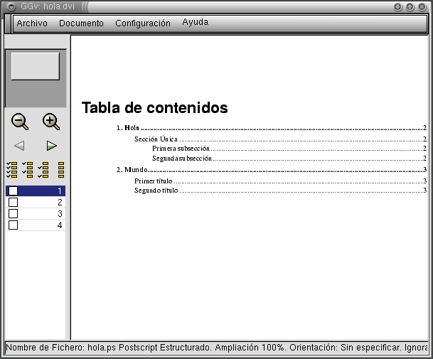 Tabla de contenidos en formato ps